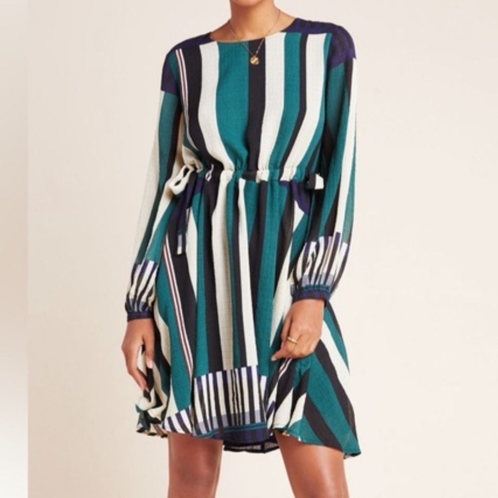 ANTHROPOLOGIE | SUNDAY IN BROOKLYN Leger Striped Side Tie Dress Size 1X